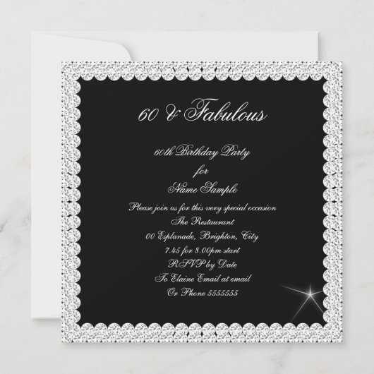 素晴らしい60フォトエレガント白黒誕生日3 招待状 (裏面)