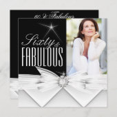 素晴らしい60フォトエレガント白黒誕生日 招待状 (正面/裏面)