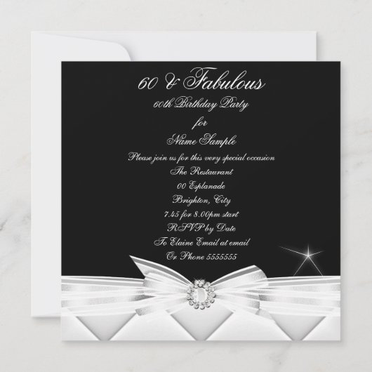 素晴らしい60フォトエレガント白黒誕生日 招待状 (裏面)