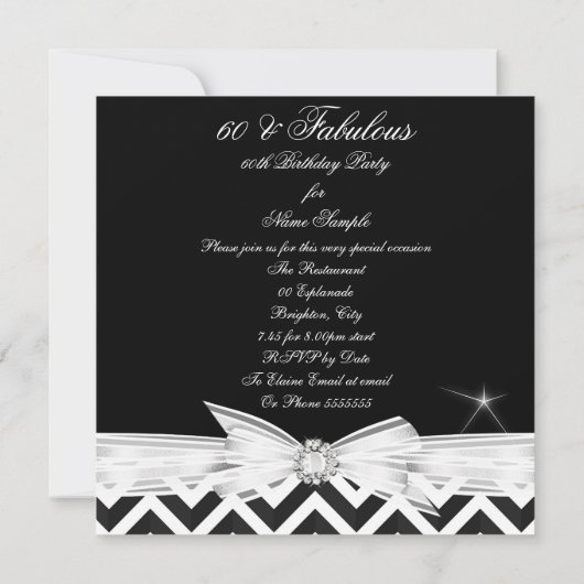 素晴らしい60フォトシェブロン白黒誕生日 招待状 (裏面)