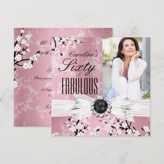 素晴らしい60フォトピエレガントックブロッサム誕生日2 招待状 (正面/裏面)