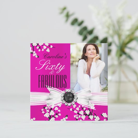 素晴らしい60フォトピエレガントックブロッサム誕生日 招待状 (スタンド正面)