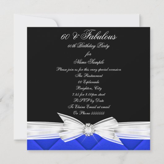素晴らしい60フォトブルーエレガントな誕生日パーティー3 招待状 (裏面)