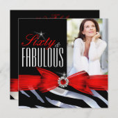 素晴らしい60フォトレッドゼブラ白黒誕生日 招待状 (正面/裏面)