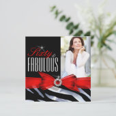 素晴らしい60フォトレッドゼブラ白黒誕生日 招待状 (スタンド正面)