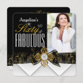 素晴らしい60フォト金ゴールドエレガントモダン誕生日 招待状 (正面/裏面)