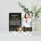 素晴らしい60フォト金ゴールドエレガントモダン誕生日 招待状 (スタンド正面)