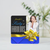 素晴らしい60ブルーイエローボウフォトバースデーパーティー 招待状 (スタンド正面)