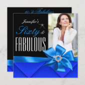 素晴らしい60ブルーフォトエレガントバースデーパーティー 招待状 (正面/裏面)