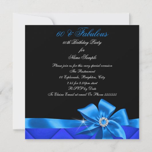 素晴らしい60ブルーフォトエレガントバースデーパーティー 招待状 (裏面)