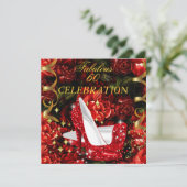 素晴らしい60女性の赤い金ゴールドハイヒールフローラ 招待状 (スタンド正面)