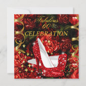 素晴らしい60女性の赤い金ゴールドハイヒールフローラ 招待状 (正面)