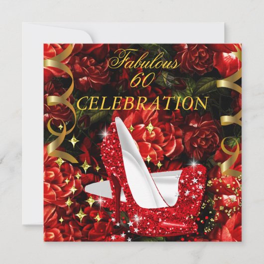 素晴らしい60女性の赤い金ゴールドハイヒールフローラ 招待状 (正面)