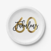 素晴らしい60番目 | シモダンッエレガントク金ゴールド誕生日 ペーパープレート (正面)