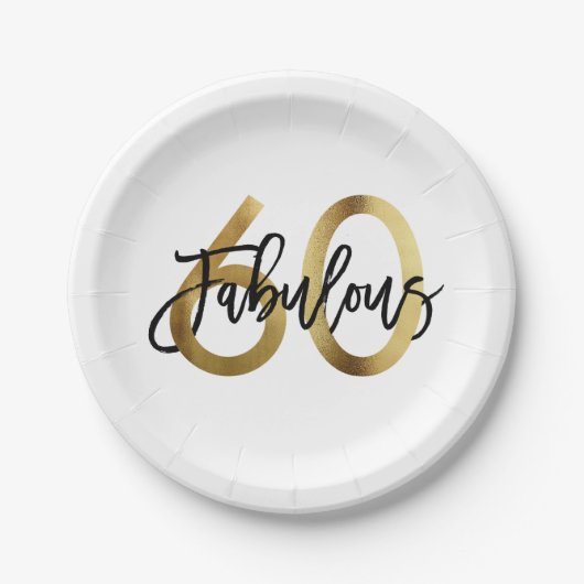 素晴らしい60番目 | シモダンッエレガントク金ゴールド誕生日 ペーパープレート (正面)