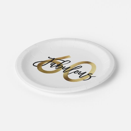 素晴らしい60番目 | シモダンッエレガントク金ゴールド誕生日 ペーパープレート (アングル)