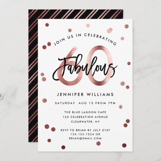 素晴らしい60番目 |バラモダン金ゴールドブラシ誕生日 招待状 (正面/裏面)