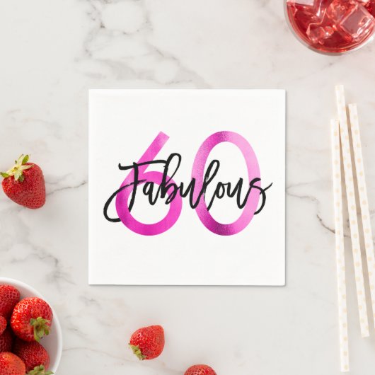 素晴らしい60番目 | ピンクモダンシエレガントック誕生日 スタンダードカクテルナプキン (インサイチュ)