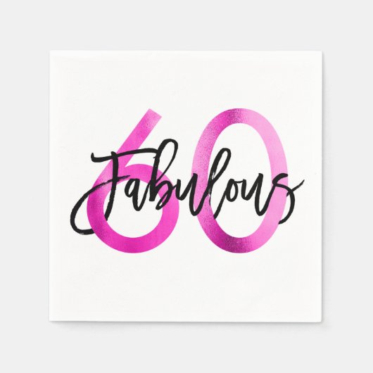 素晴らしい60番目 | ピンクモダンシエレガントック誕生日 スタンダードカクテルナプキン (正面)