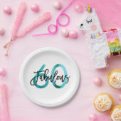 素晴らしい60番目 | モダンエレガントティール(緑がかった色)グリーン誕生日 ペーパープレート (パーティー)