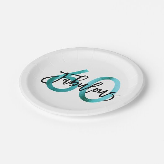 素晴らしい60番目 | モダンエレガントティール（緑がかった色）グリーン誕生日 ペーパープレート (アングル)