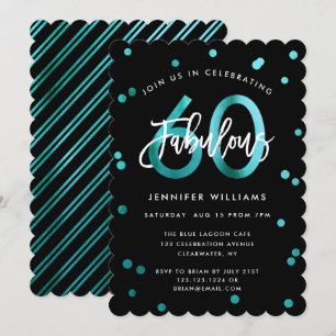 素晴らしい60番目  モダンティール（緑がかった色）グリーン誕生日 招待状