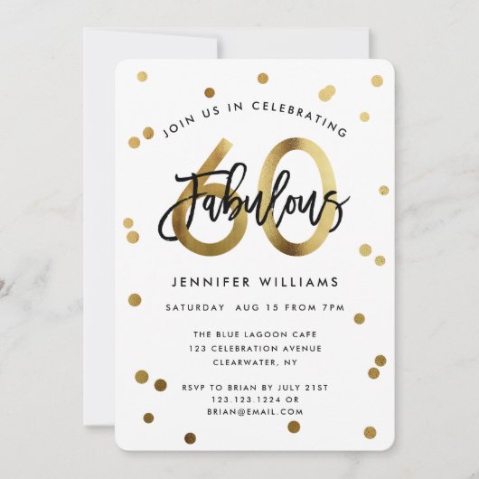 素晴らしい60番目 |モダン金ゴールドエレガント誕生会 招待状 (正面)