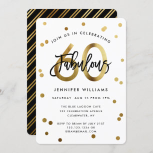 素晴らしい60番目  モダン金ゴールドエレガント誕生会 招待状