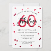 素晴らしい60番目 |赤モダンエレガント誕生日パーティー 招待状 (正面)