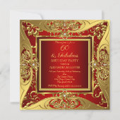 素晴らしい60赤い金ゴールドフローラ誕生日パーティー 招待状 (正面)