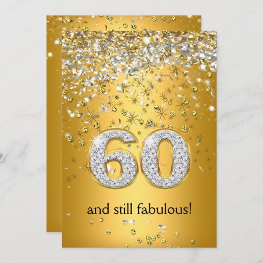 素晴らしい60金ゴールドシルバーストリーマー60誕生日 招待状 (正面/裏面)
