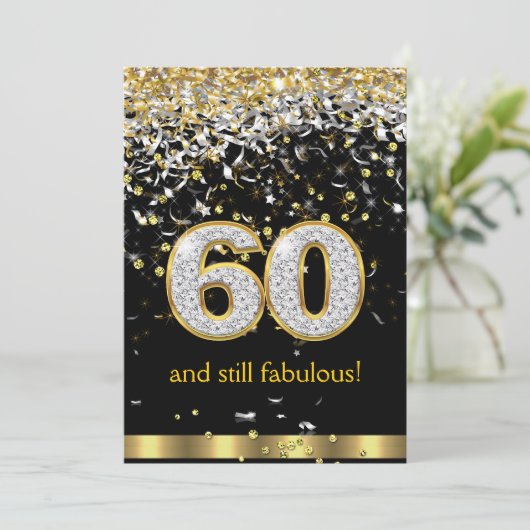 素晴らしい60金ゴールドシルバーストリーマー60誕生日B 招待状 (スタンド正面)