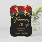 素晴らしい70歳の誕生日 赤黒薔薇 蝴蝶 招待状 (スタンド正面)