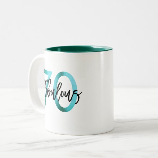 素晴らしい70番目 | モダンエレガントティール(緑がかった色)グリーン誕生日 ツートーンマグカップ (正面左)