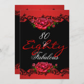 素晴らしい80 80th誕生日パーティレッドローゼス 招待状 (正面/裏面)