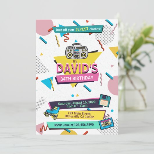 素晴らしい90sメンフィスSyle誕生日パーティーの招待 招待状 (スタンド正面)