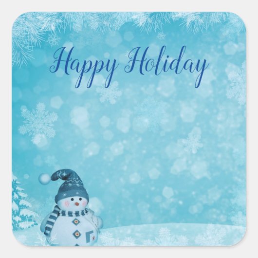 素晴らしい，ゴージャス素晴らしなブルーの雪だるまクリスマス スクエアシール (正面)