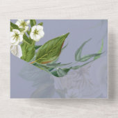 素晴らしい ダスティーブルーとホワイトのローズ ウェディングスイート オールインワン招待状 (裏面)