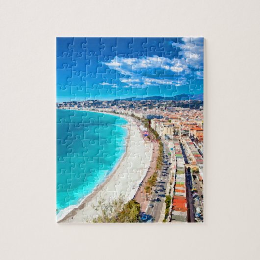 素晴らしい、フランスの海岸線の水彩画 ジグソーパズル (縦)