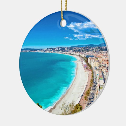 素晴らしい、フランスの海岸線の水彩画 セラミックオーナメント (左)