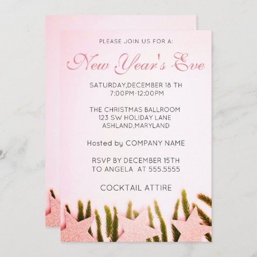 素晴らしい、素晴らしい、ピンクの新年の招待状 招待状 (正面/裏面)