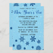 素晴らしい、素晴らしい、青い雪のフレーク新年 招待状 (正面/裏面)