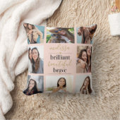 素晴らしい 美しい 勇敢な 8枚の写真を飾ったピンクのチークカラー クッション (ブランケット)