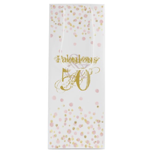 素晴らしい&50エレガント誕生日金ゴールドピンク紙吹雪 ワインギフトバッグ (正面)