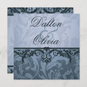 素晴らしいBrocadeブルーフローラ結婚式招待状 招待状 (正面/裏面)