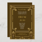 、素晴らしいGatsby年長後輩のプロム茶色金ゴールド 招待状 (正面/裏面)
