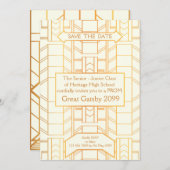 、素晴らしいGatsby年長後輩のプロム金ゴールド、アイボリー セーブザデート (正面/裏面)