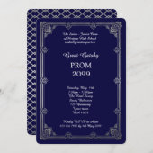 、素晴らしいGatsby年長後輩のプロム銀、海軍 招待状 (正面/裏面)