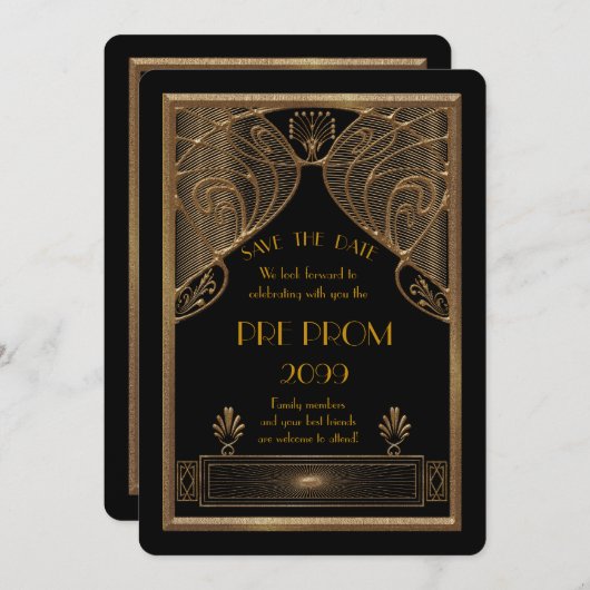 、素晴らしいGatsby後輩の前にプロム黒い金ゴールド セーブザデート (正面/裏面)