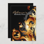 素晴らしいgatsby抽象的な華麗さの黒および金ぱく 招待状 (正面/裏面)